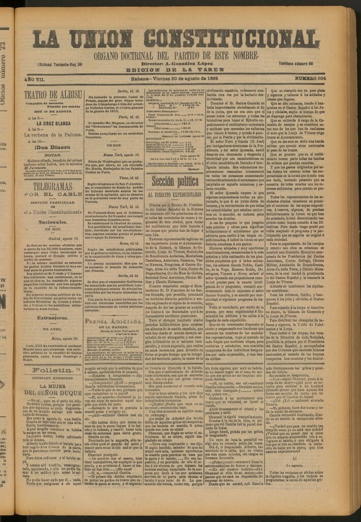 Miniatura de La Unión Constitucional: Órgano oficial del partido de este nombre del 30 de agosto de 1895