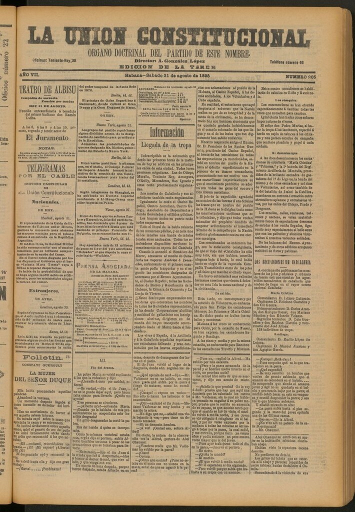 Miniatura de La Unión Constitucional: Órgano oficial del partido de este nombre del 31 de agosto de 1895