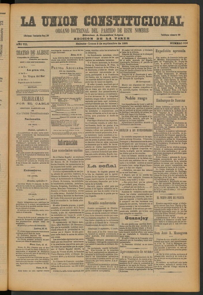 Miniatura de La Unión Constitucional: Órgano oficial del partido de este nombre del 2 de septiembre de 1895