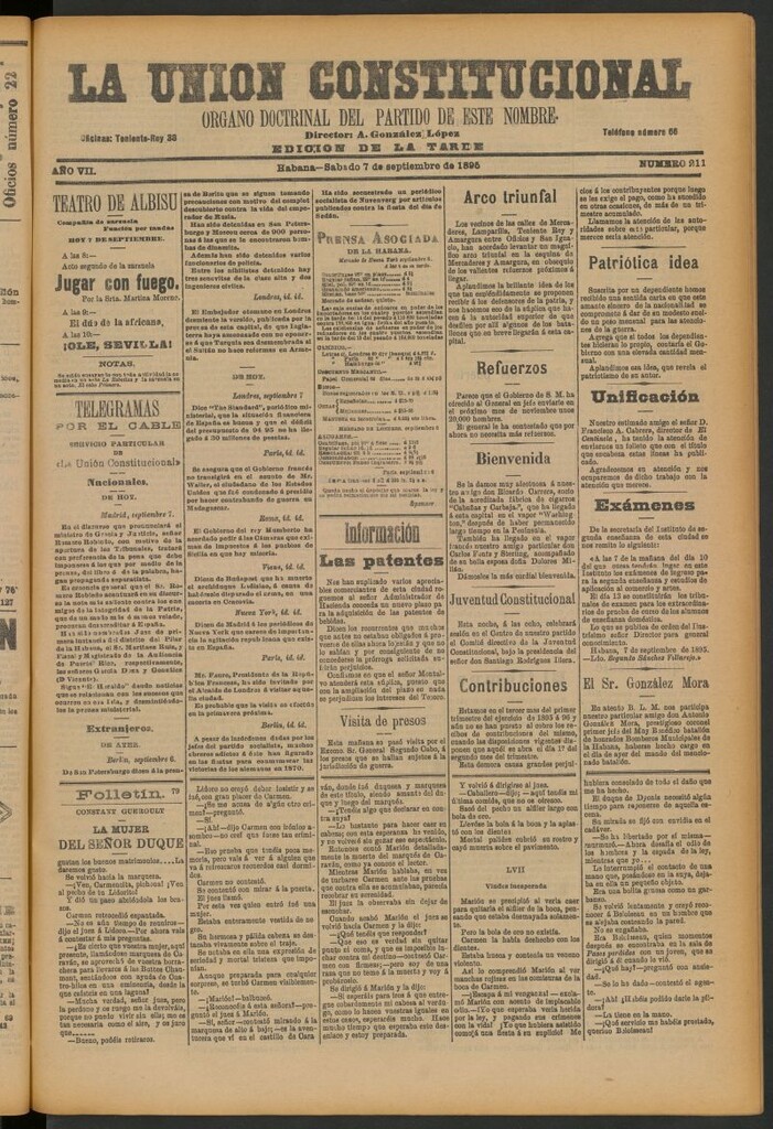 Miniatura de La Unión Constitucional: Órgano oficial del partido de este nombre del 7 de septiembre de 1895