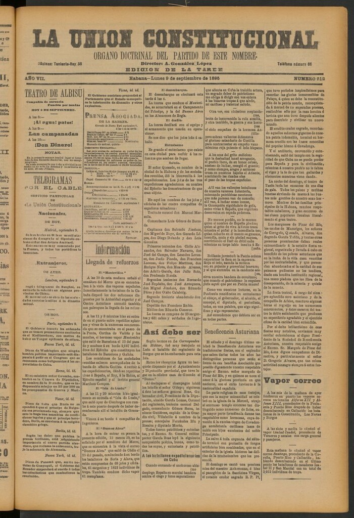 Miniatura de La Unión Constitucional: Órgano oficial del partido de este nombre del 9 de septiembre de 1895