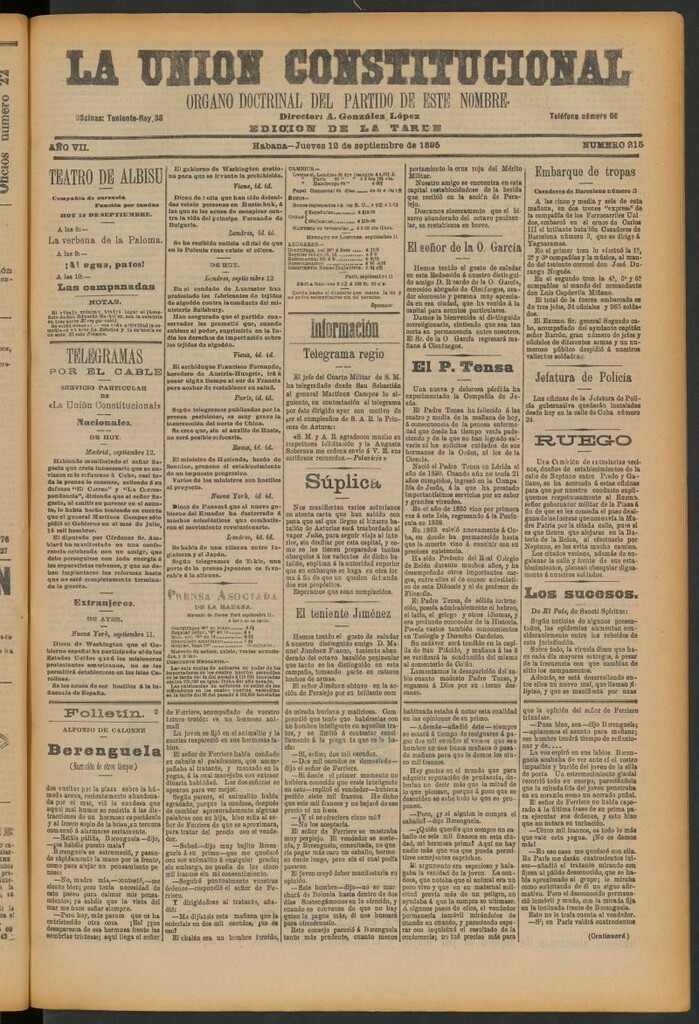 Miniatura de La Unión Constitucional: Órgano oficial del partido de este nombre del 12 de septiembre de 1895