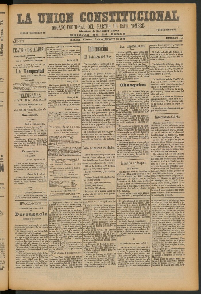 Miniatura de La Unión Constitucional: Órgano oficial del partido de este nombre del 13 de septiembre de 1895