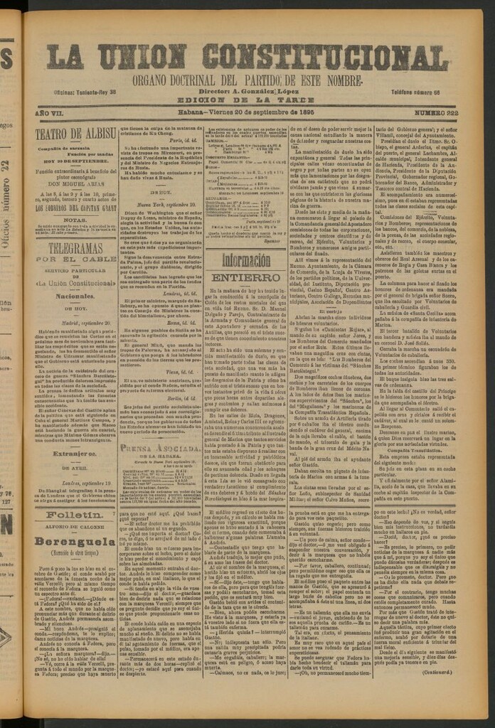 Miniatura de La Unión Constitucional: Órgano oficial del partido de este nombre del 20 de septiembre de 1895