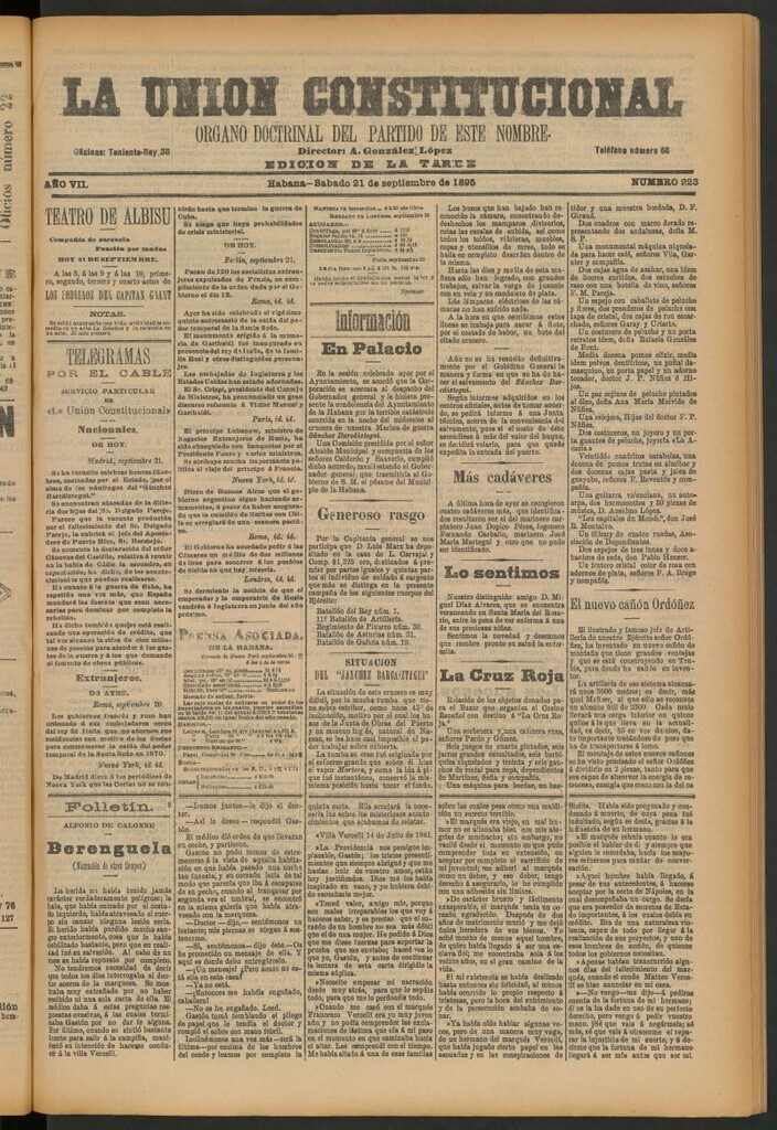 Miniatura de La Unión Constitucional: Órgano oficial del partido de este nombre del 21 de septiembre de 1895