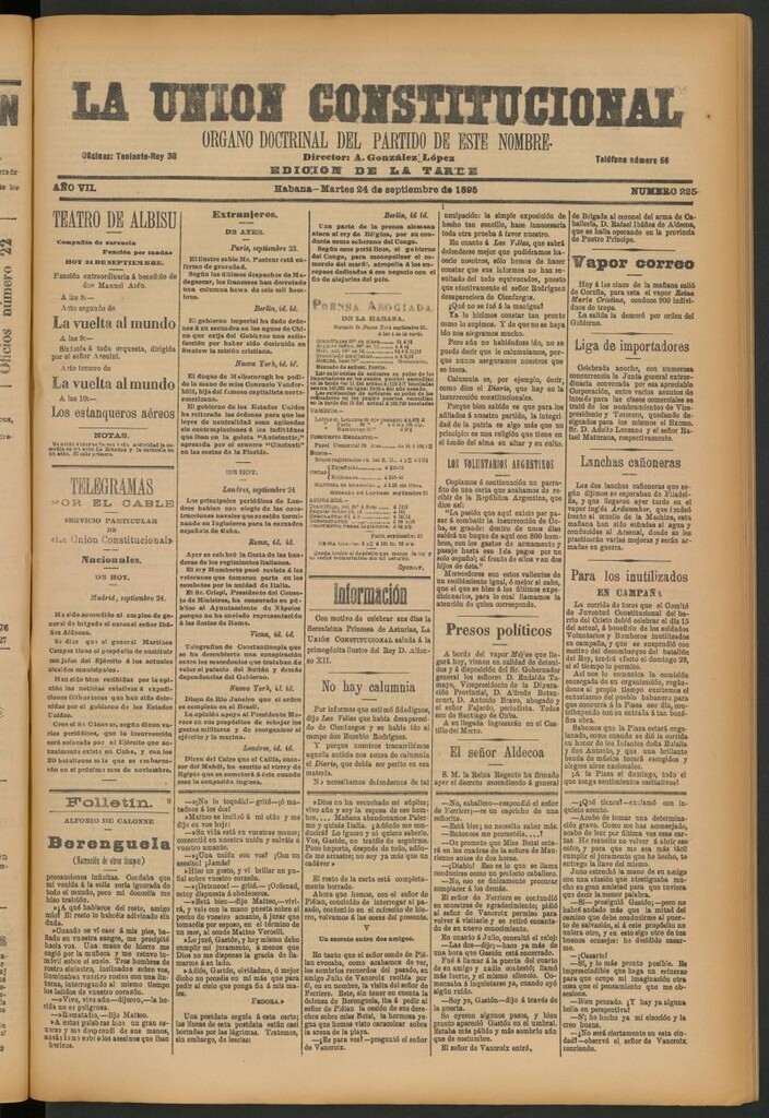 Miniatura de La Unión Constitucional: Órgano oficial del partido de este nombre del 24 de septiembre de 1895