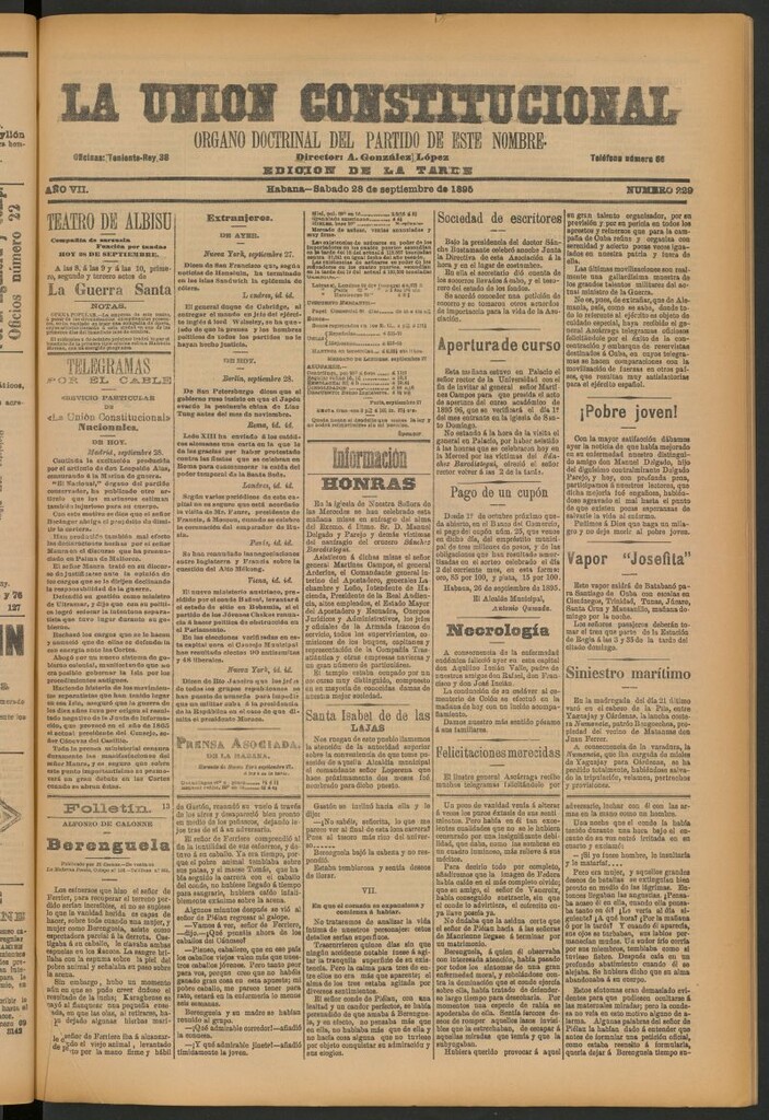 Miniatura de La Unión Constitucional: Órgano oficial del partido de este nombre del 28 de septiembre de 1895