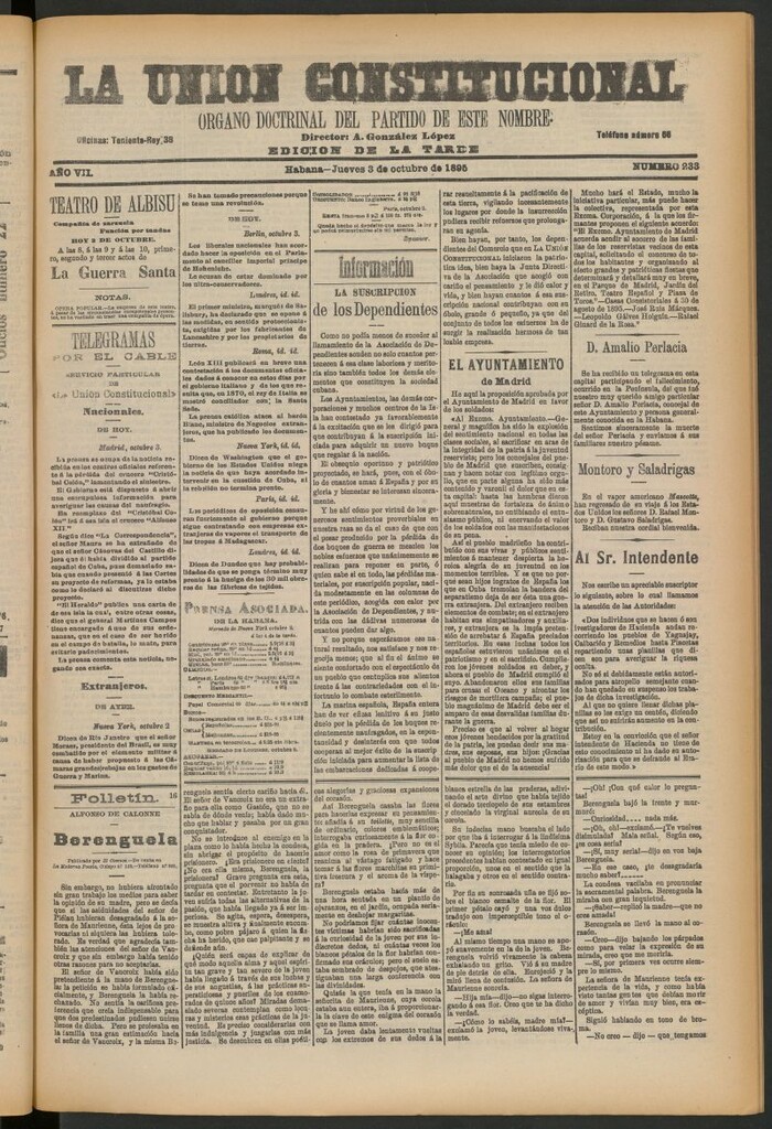 Miniatura de La Unión Constitucional: Órgano oficial del partido de este nombre del 3 de octubre de 1895