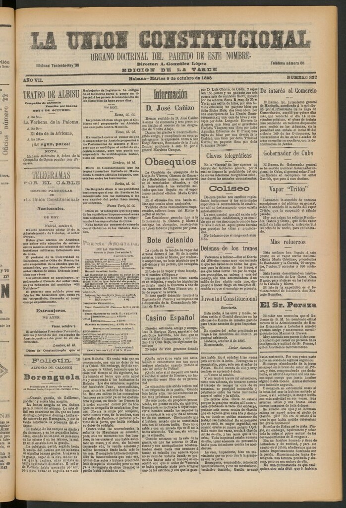 Miniatura de La Unión Constitucional: Órgano oficial del partido de este nombre del 8 de octubre de 1895