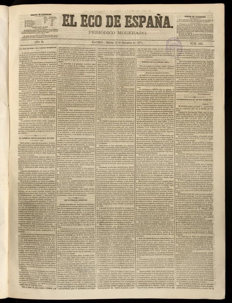 Miniatura de El Eco de España del 12 de diciembre de 1871