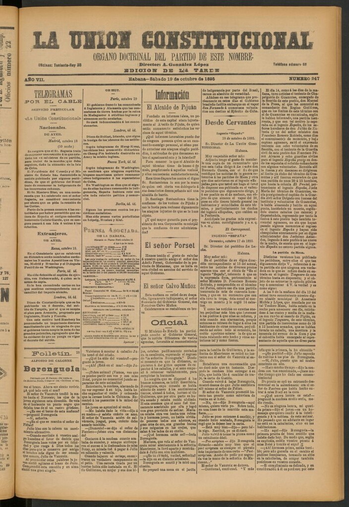 Miniatura de La Unión Constitucional: Órgano oficial del partido de este nombre del 19 de octubre de 1895