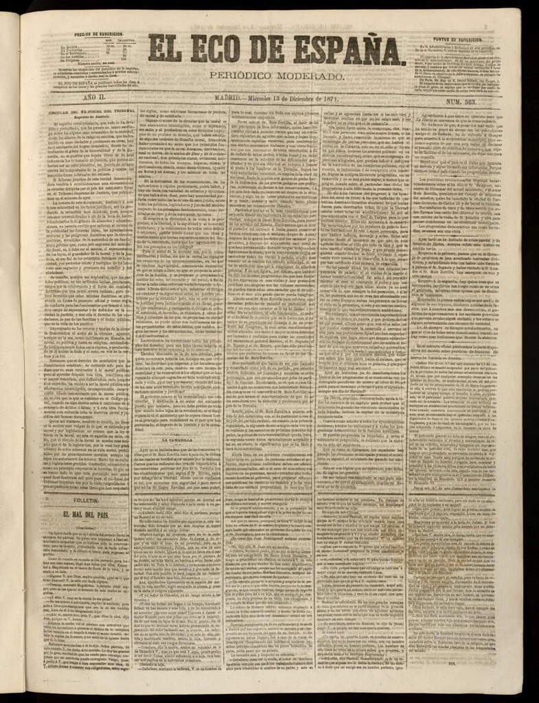 Miniatura de El Eco de España del 13 de diciembre de 1871