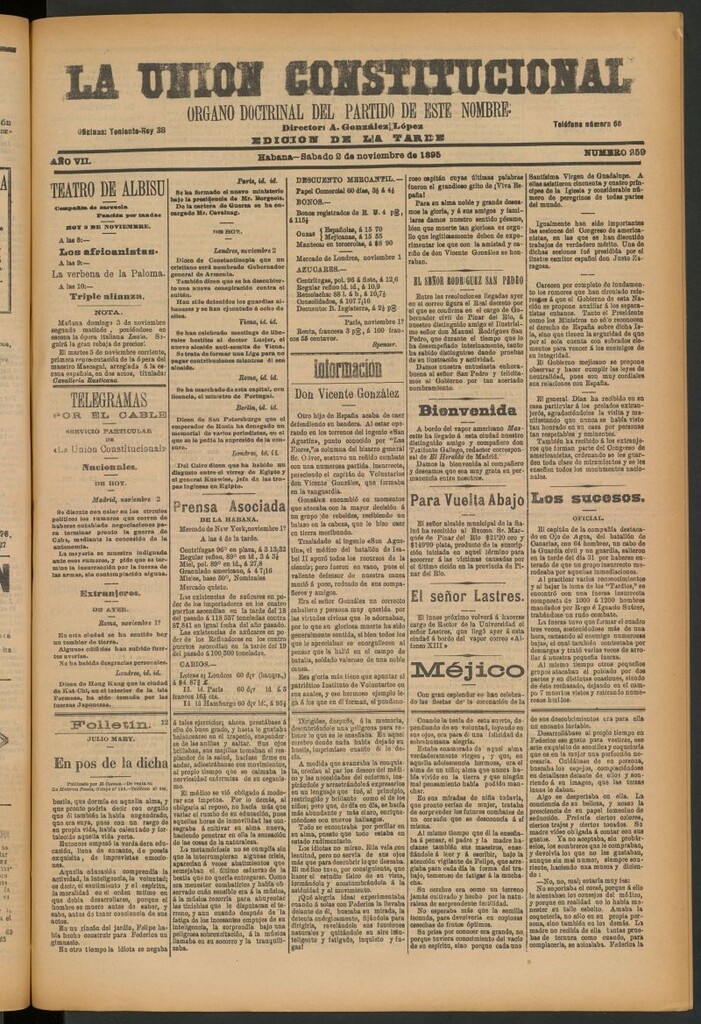 Miniatura de La Unión Constitucional: Órgano oficial del partido de este nombre del 2 de noviembre de 1895