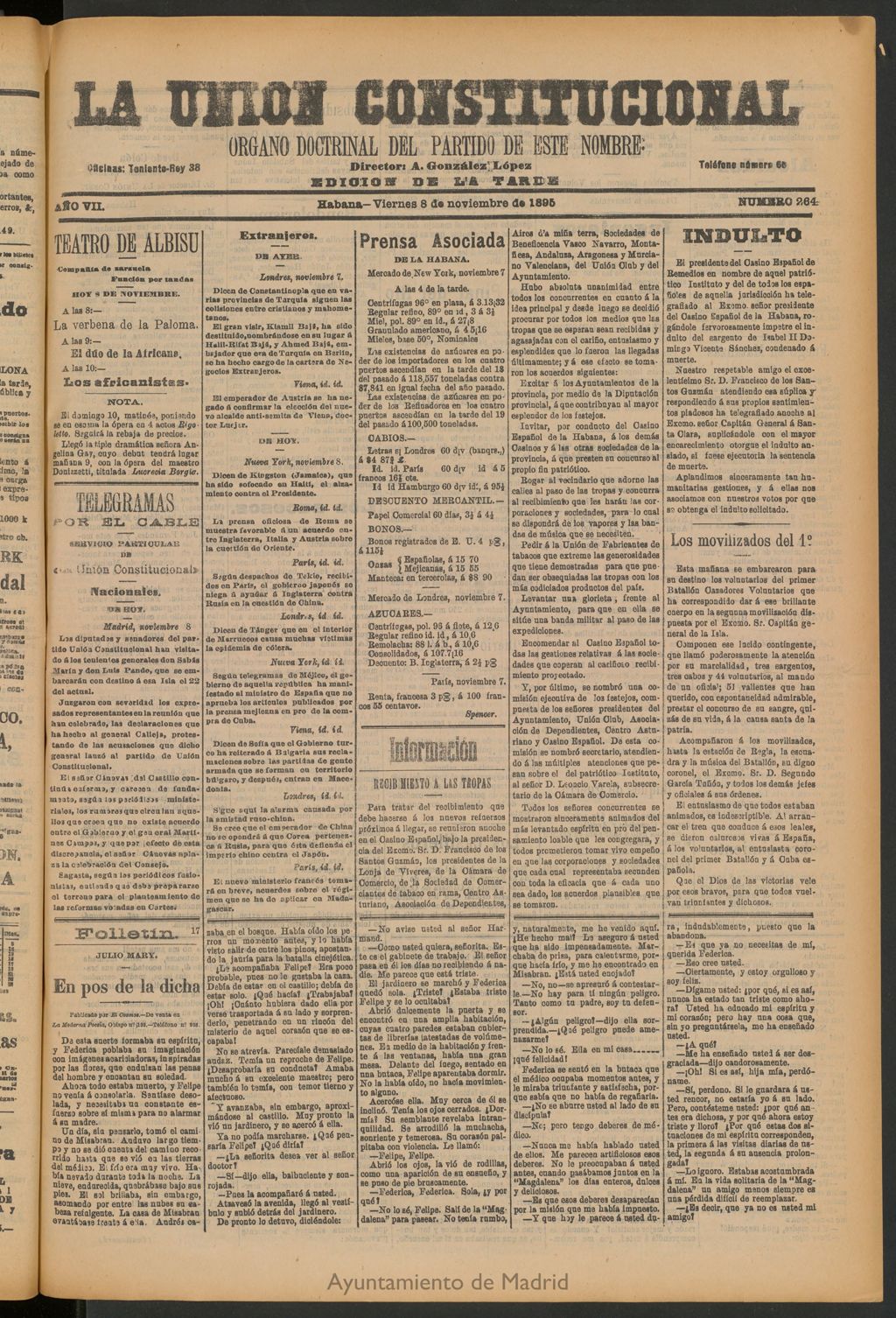 Miniatura de La Unión Constitucional: Órgano oficial del partido de este nombre del 8 de noviembre de 1895