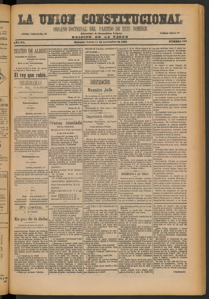 Miniatura de La Unión Constitucional: Órgano oficial del partido de este nombre del 11 de noviembre de 1895