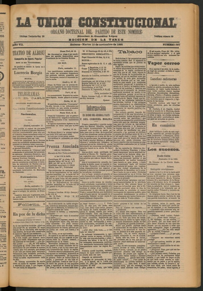 Miniatura de La Unión Constitucional: Órgano oficial del partido de este nombre del 12 de noviembre de 1895