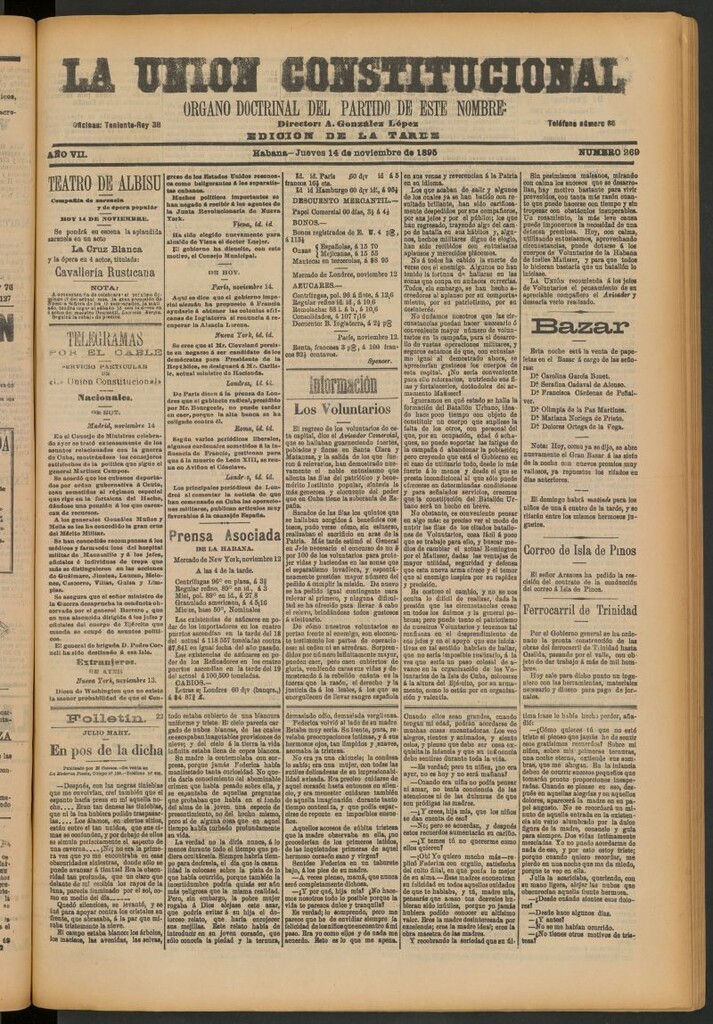 Miniatura de La Unión Constitucional: Órgano oficial del partido de este nombre del 14 de noviembre de 1895