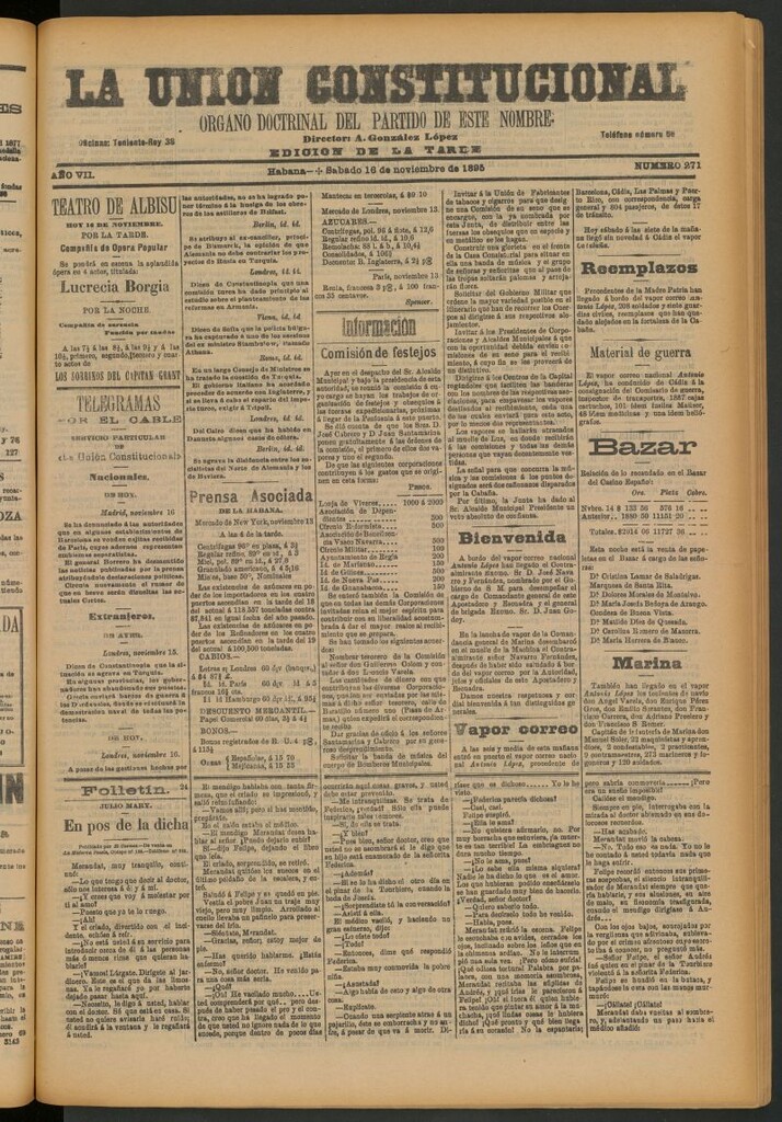 Miniatura de La Unión Constitucional: Órgano oficial del partido de este nombre del 16 de noviembre de 1895