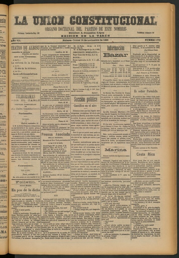Miniatura de La Unión Constitucional: Órgano oficial del partido de este nombre del 18 de noviembre de 1895
