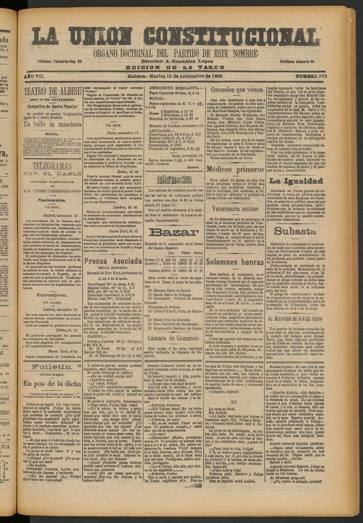 Miniatura de La Unión Constitucional: Órgano oficial del partido de este nombre del 19 de noviembre de 1895