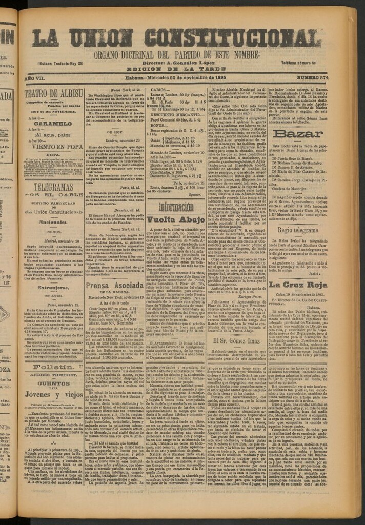 Miniatura de La Unión Constitucional: Órgano oficial del partido de este nombre del 20 de noviembre de 1895