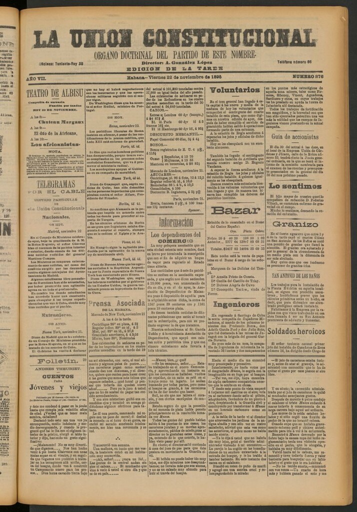 Miniatura de La Unión Constitucional: Órgano oficial del partido de este nombre del 22 de noviembre de 1895