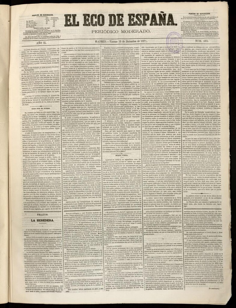 Miniatura de El Eco de España del 15 de diciembre de 1871