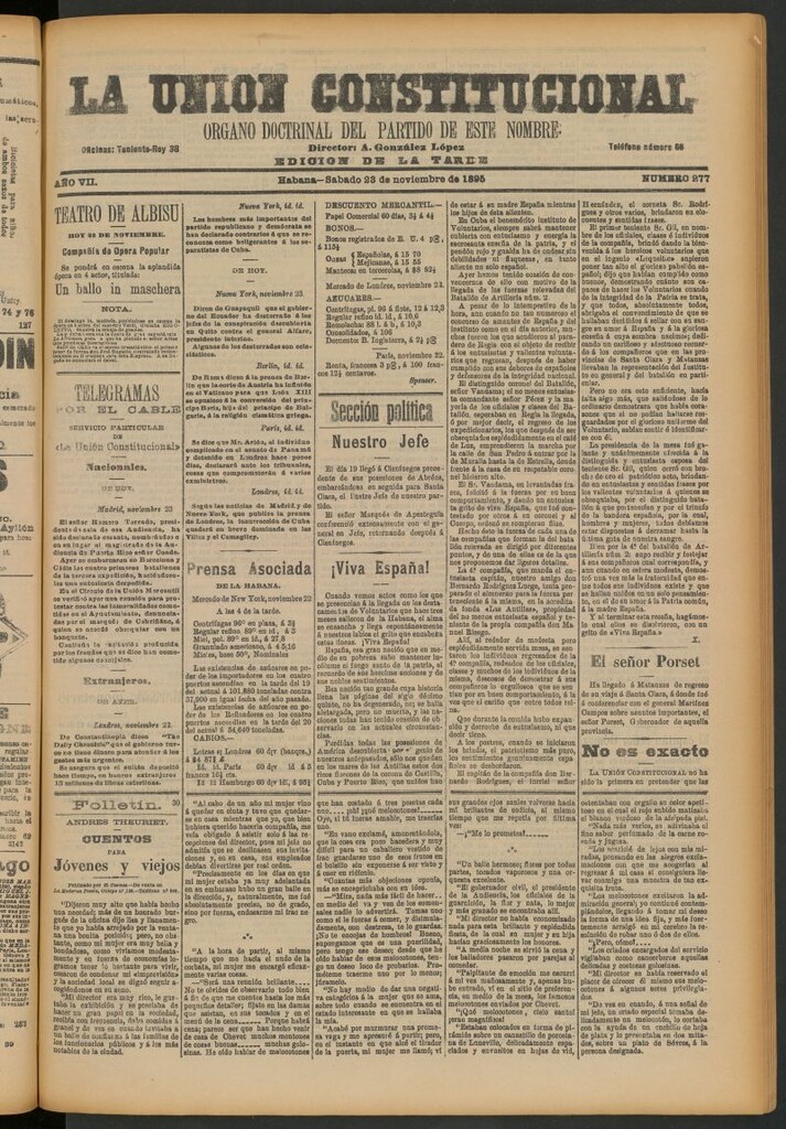 Miniatura de La Unión Constitucional: Órgano oficial del partido de este nombre del 23 de noviembre de 1895