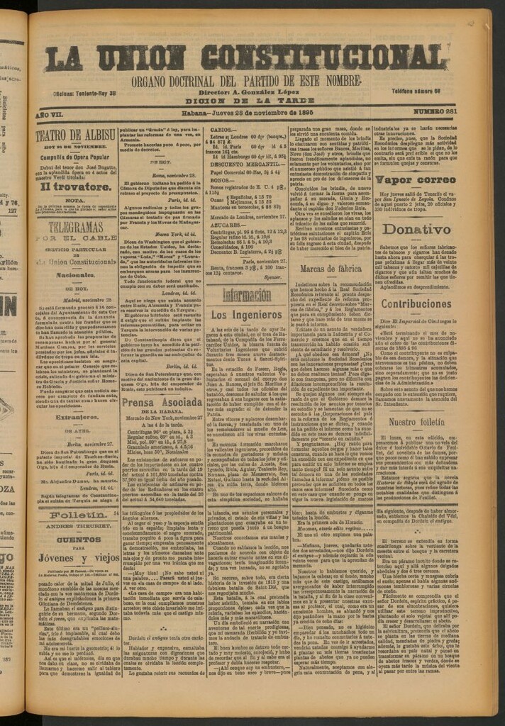 Miniatura de La Unión Constitucional: Órgano oficial del partido de este nombre del 28 de noviembre de 1895