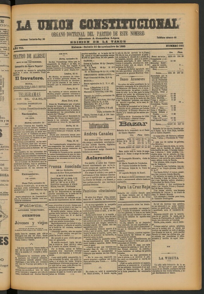 Miniatura de La Unión Constitucional: Órgano oficial del partido de este nombre del 30 de noviembre de 1895