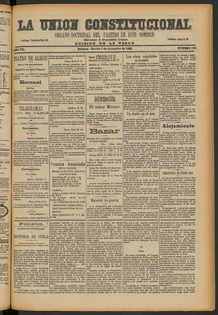Miniatura de La Unión Constitucional: Órgano oficial del partido de este nombre del 3 de diciembre de 1895