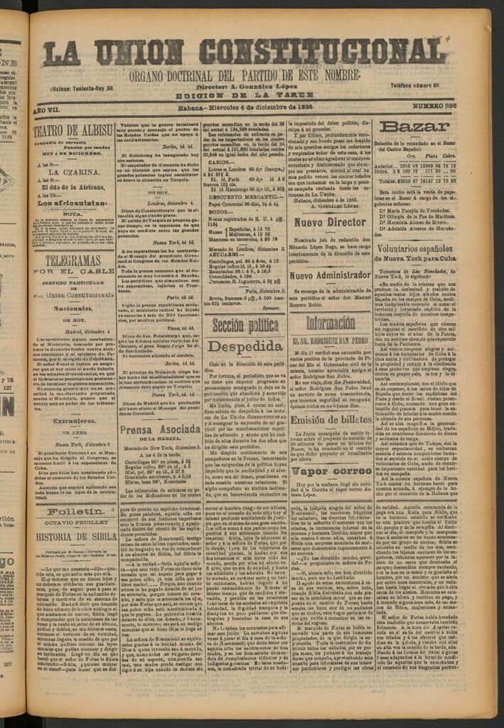 Miniatura de La Unión Constitucional: Órgano oficial del partido de este nombre del 4 de diciembre de 1895