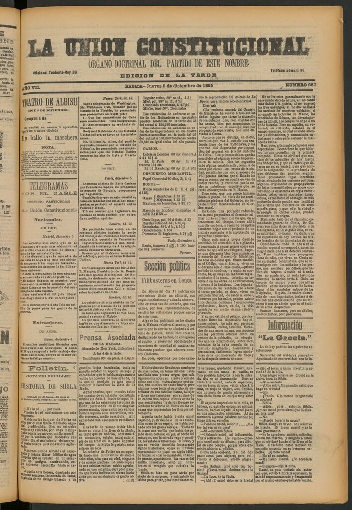 Miniatura de La Unión Constitucional: Órgano oficial del partido de este nombre del 5 de diciembre de 1895