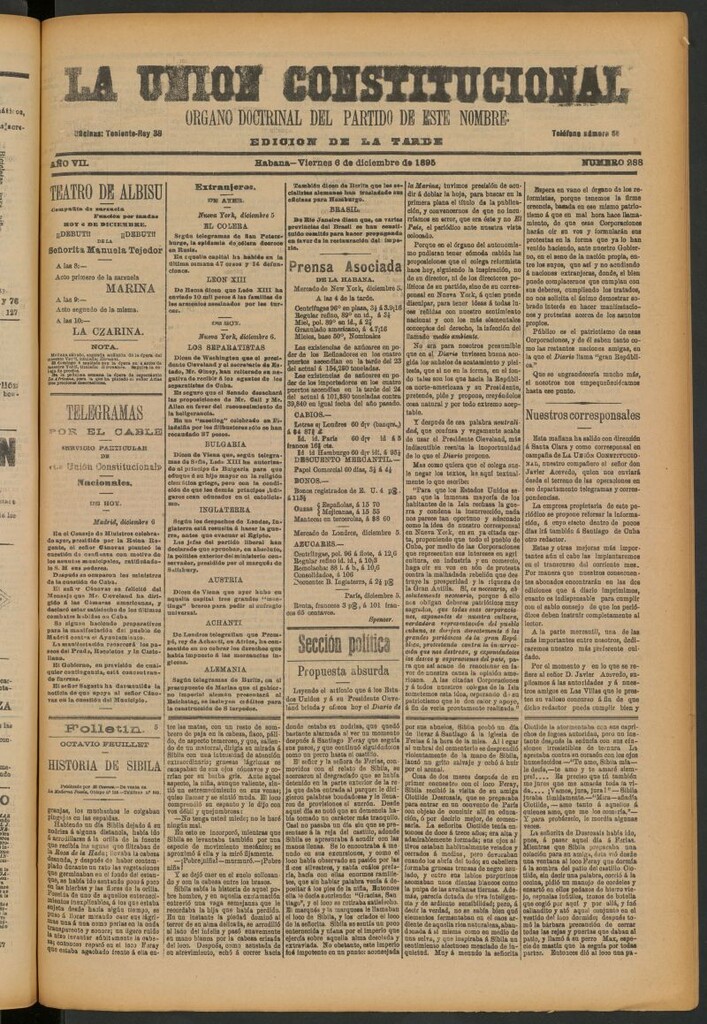 Miniatura de La Unión Constitucional: Órgano oficial del partido de este nombre del 6 de diciembre de 1895