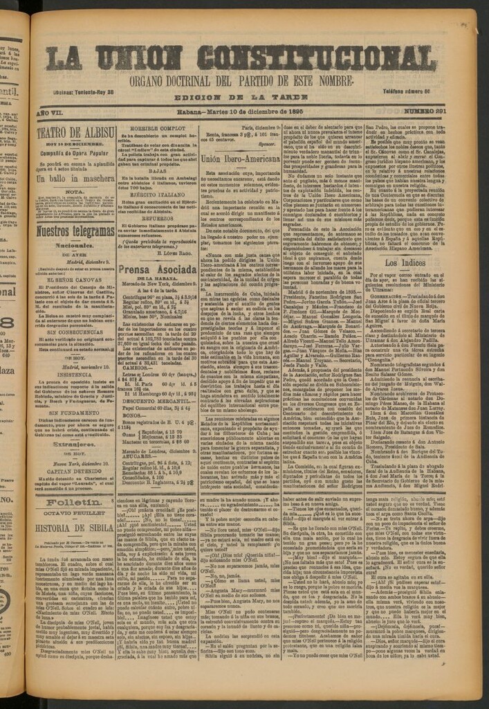 Miniatura de La Unión Constitucional: Órgano oficial del partido de este nombre del 10 de diciembre de 1895