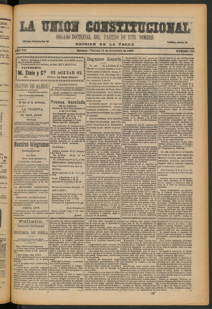 Miniatura de La Unión Constitucional: Órgano oficial del partido de este nombre del 13 de diciembre de 1895