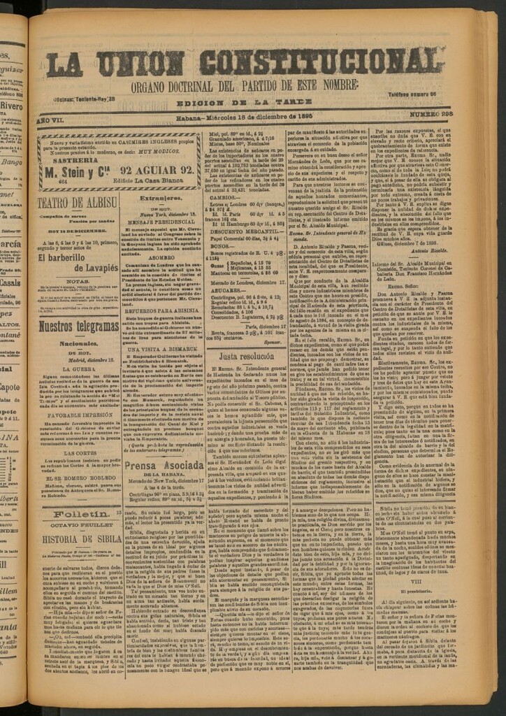 Miniatura de La Unión Constitucional: Órgano oficial del partido de este nombre del 18 de diciembre de 1895