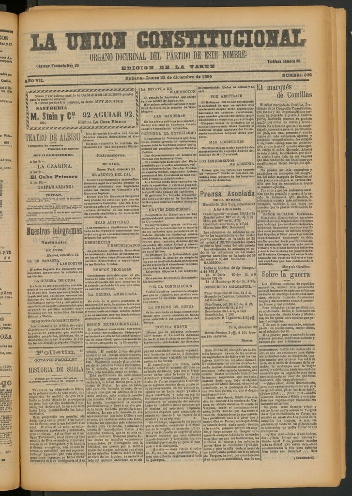 Miniatura de La Unión Constitucional: Órgano oficial del partido de este nombre del 23 de diciembre de 1895