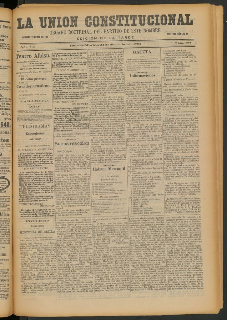 Miniatura de La Unión Constitucional: Órgano oficial del partido de este nombre del 24 de diciembre de 1895