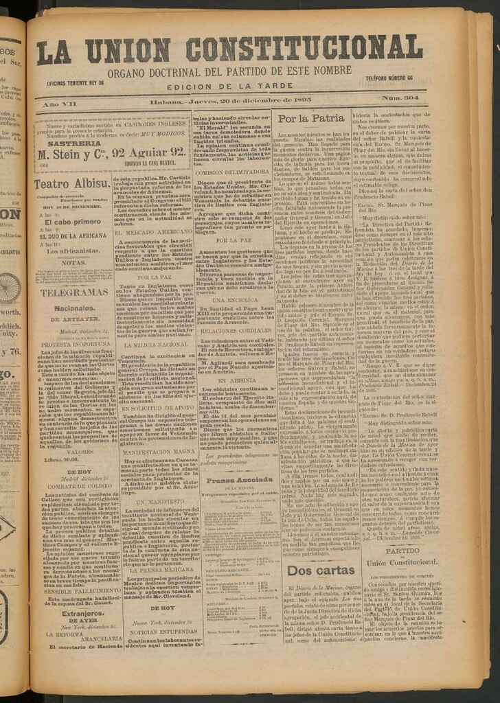 Miniatura de La Unión Constitucional: Órgano oficial del partido de este nombre del 26 de diciembre de 1895