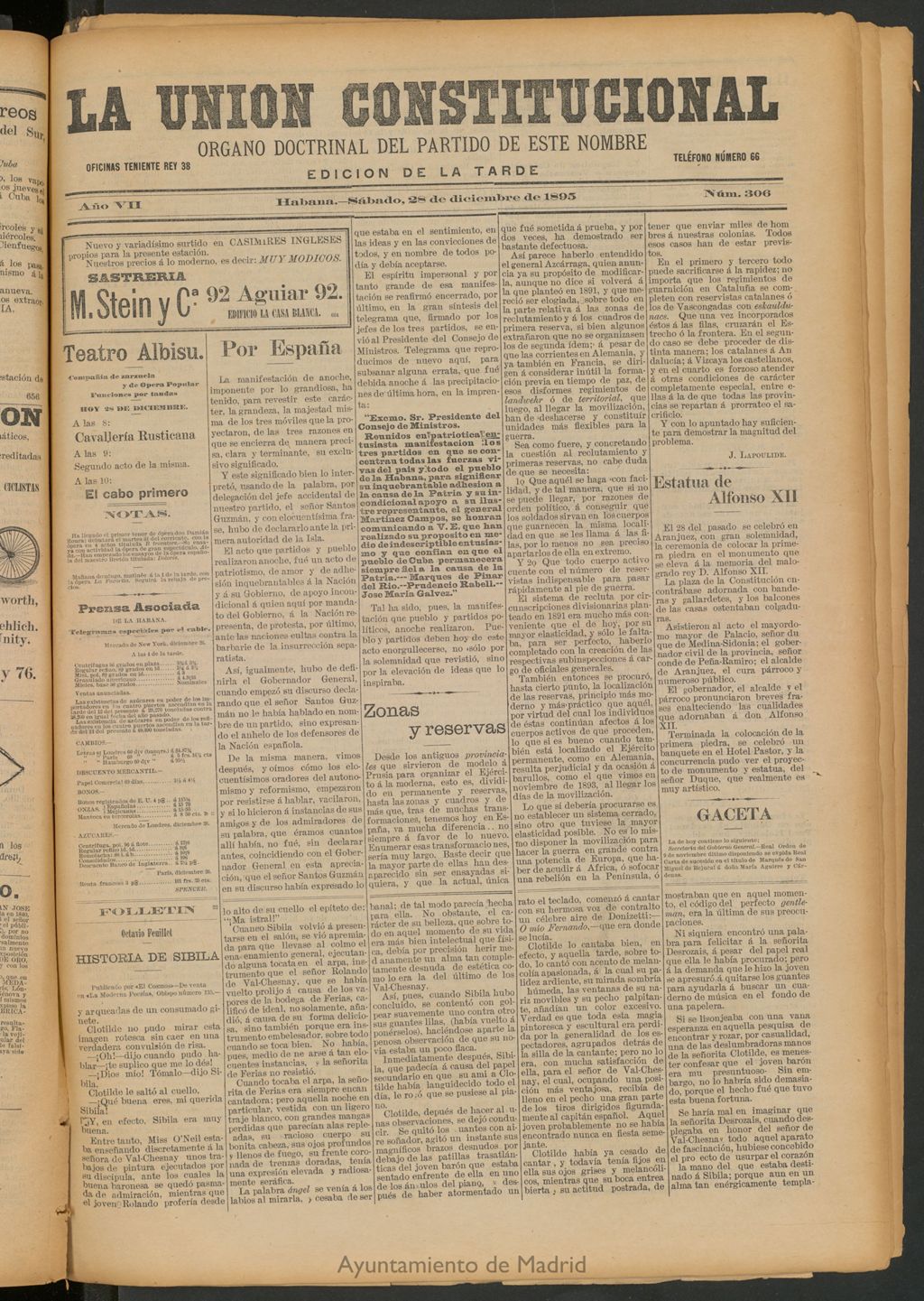 Miniatura de La Unión Constitucional: Órgano oficial del partido de este nombre del 28 de diciembre de 1895