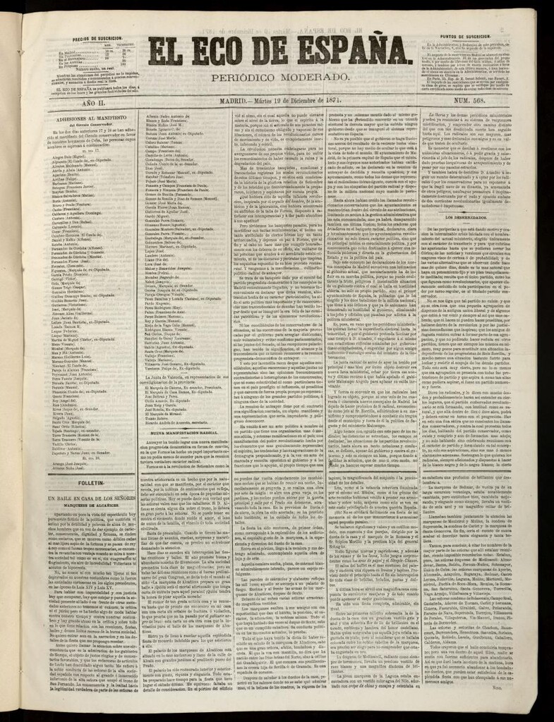 Miniatura de El Eco de España del 19 de diciembre de 1871
