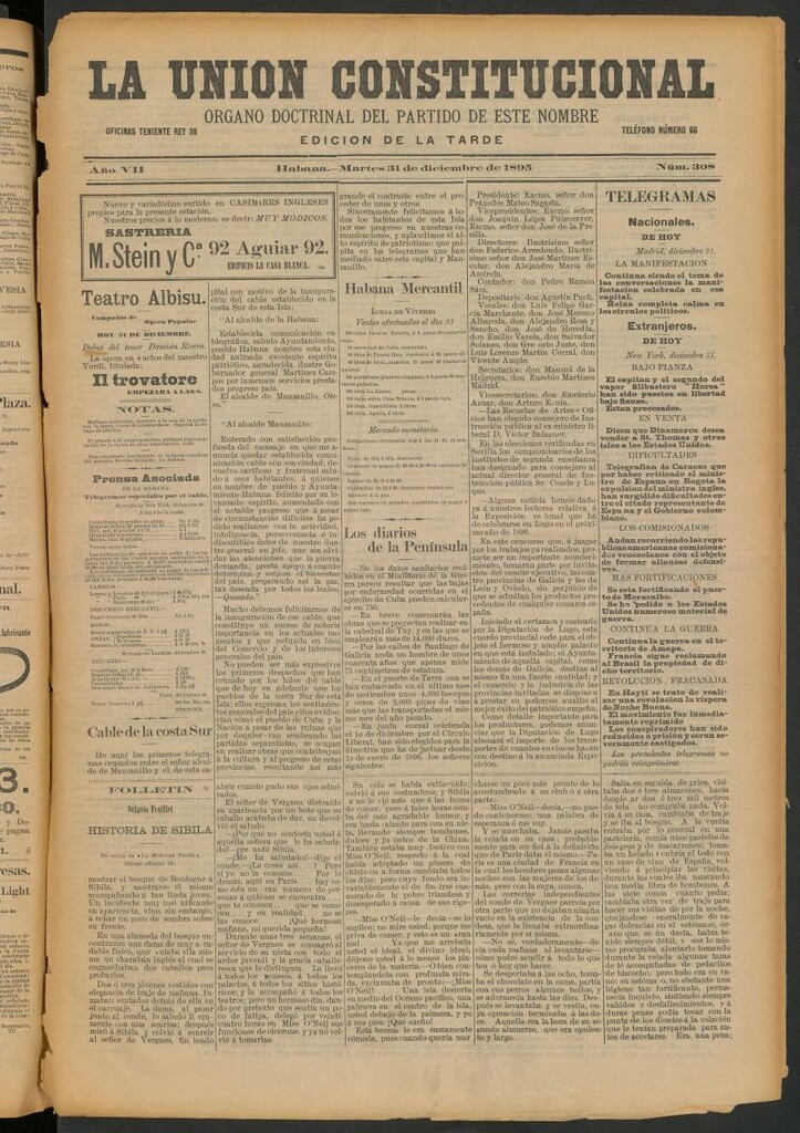 Miniatura de La Unión Constitucional: Órgano oficial del partido de este nombre del 31 de diciembre de 1895