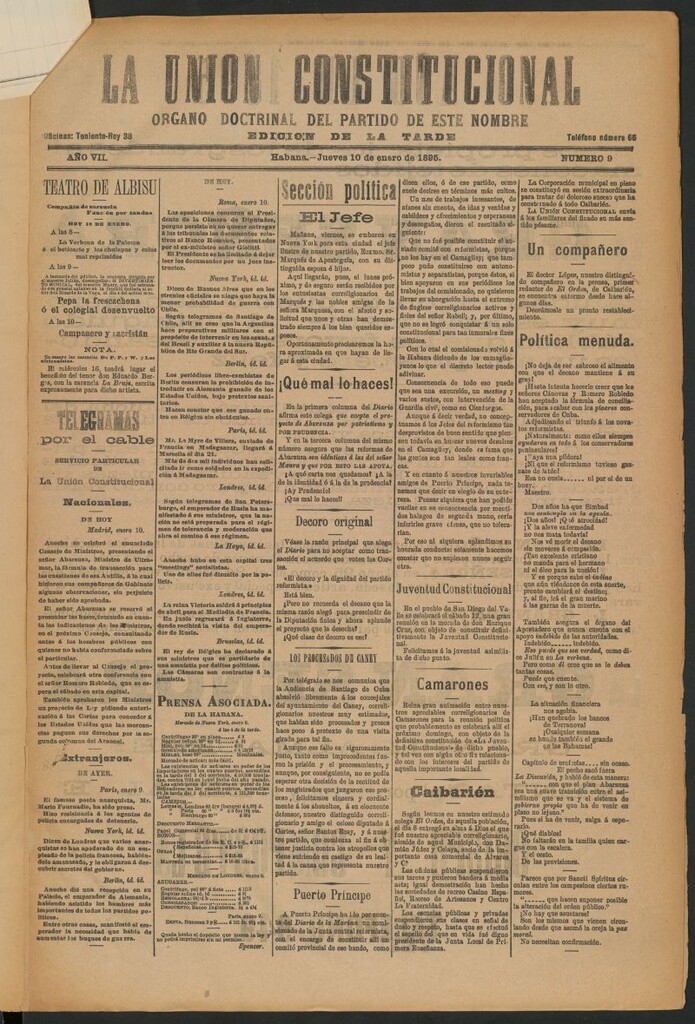 Miniatura de La Unión Constitucional: Órgano oficial del partido de este nombre del 10 de enero de 1895