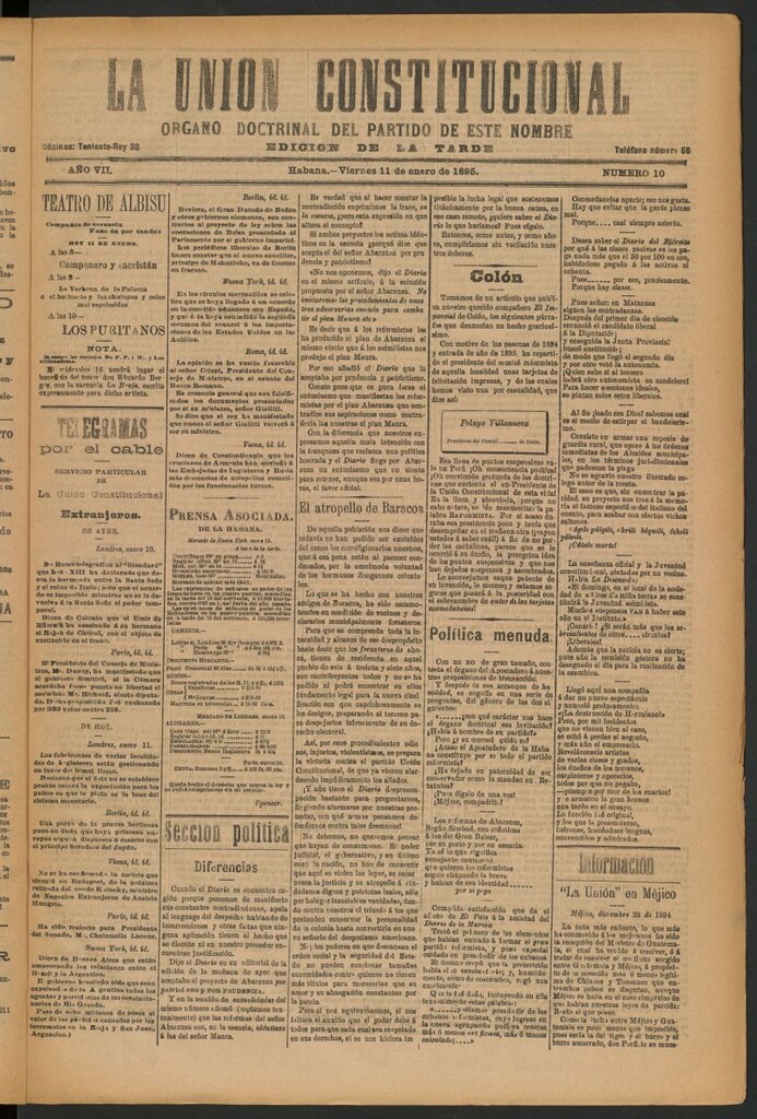 Miniatura de La Unión Constitucional: Órgano oficial del partido de este nombre del 11 de enero de 1895