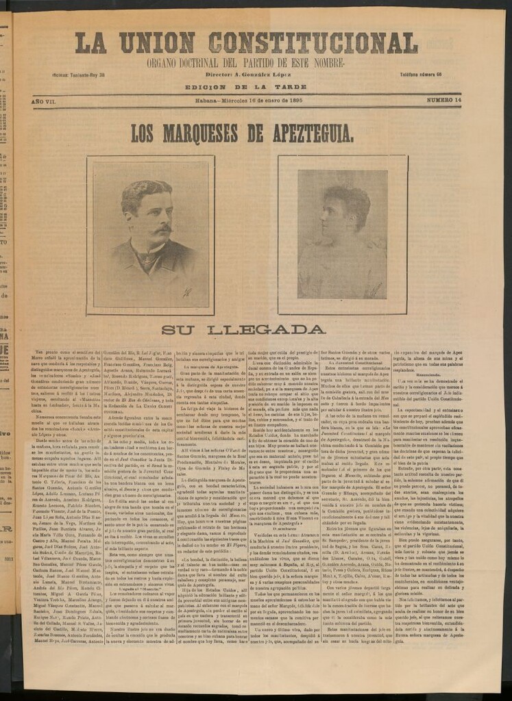 Miniatura de La Unión Constitucional: Órgano oficial del partido de este nombre del 16 de enero de 1895
