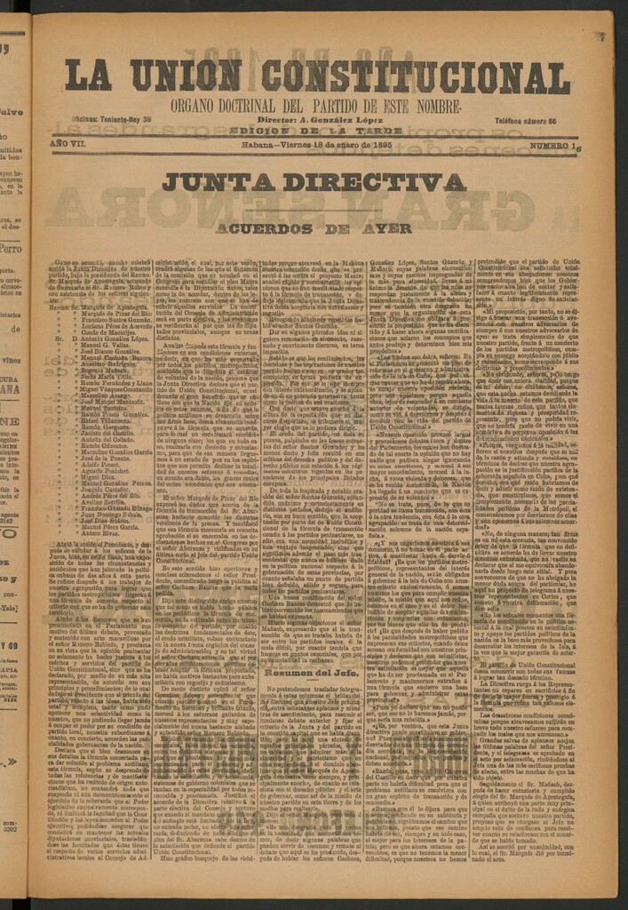 Miniatura de La Unión Constitucional: Órgano oficial del partido de este nombre del 18 de enero de 1895