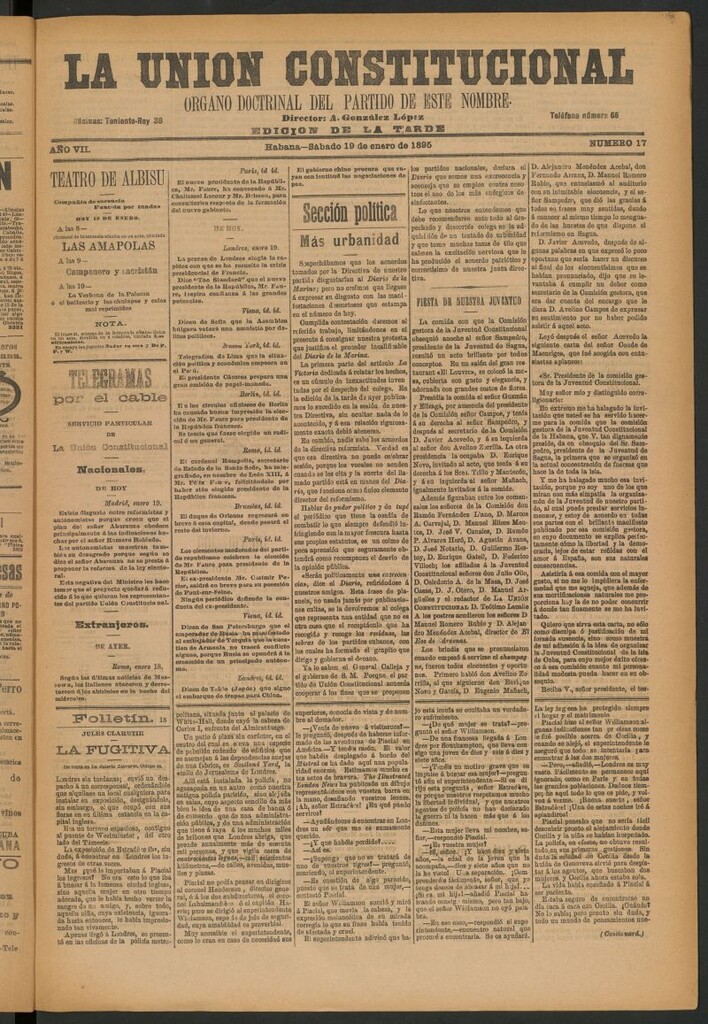 Miniatura de La Unión Constitucional: Órgano oficial del partido de este nombre del 19 de enero de 1895