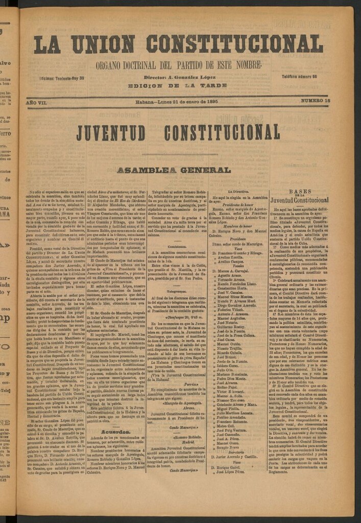 Miniatura de La Unión Constitucional: Órgano oficial del partido de este nombre del 21 de enero de 1895