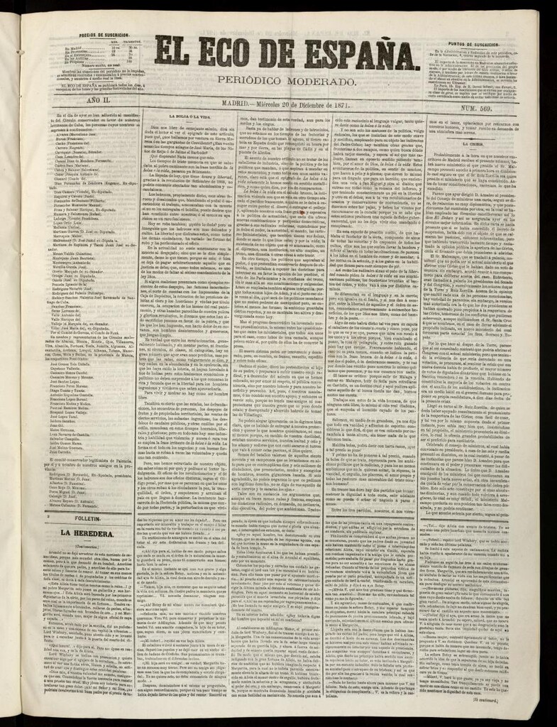 Miniatura de El Eco de España del 20 de diciembre de 1871
